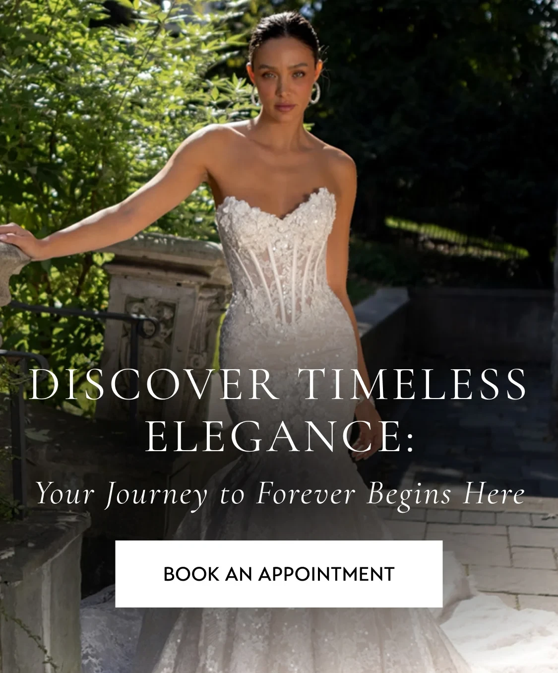 Model wearing Calla Blanche Emlyn gown, mobile banner